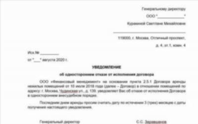 Составление письменного уведомления о расторжении договора аренды в 2024 году